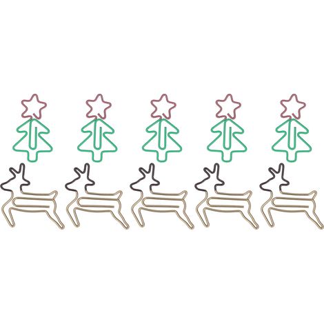 100 Stück Büroklammern in hübscher Weihnachtsbaum- und Hirschform, metallisch, rostfrei, kleine Büroklammern für Büro, Schule und Zuhause (1/5)