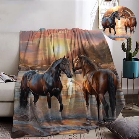 Cheval Plaid Couverture Polaire 130x150, 3D Impression Douce Moelleuse Flanelle Couverture de Lit Plaid Jeté de Canapé Convient Adultes et Enfants Rester Chaud en Hiver,C:130x150cm (1/5)