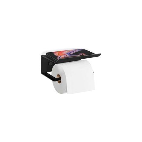 Porte Papier Toilette Noir sans Perçage, Montage Mural Auto-Adhésif, Support Papier Toilette en Acier Inoxydable avec Étagère, Accessoire WC Moderne pour Salle de Bain (1/5)
