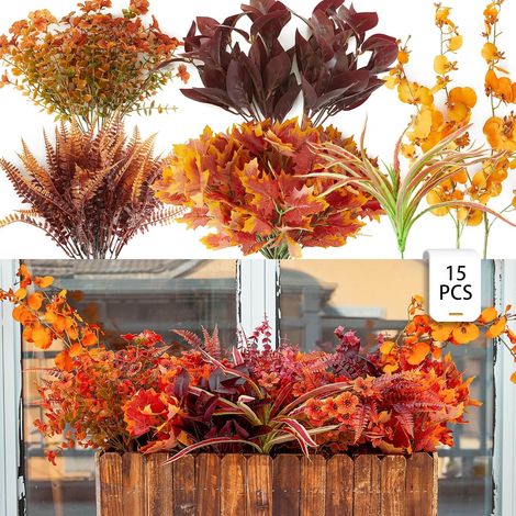 15 pièces Fleurs Artificielles Décorations d automne Orchidée Artificielle Décoration de Jardin Extérieur Fausse Fleur pour (1/5)