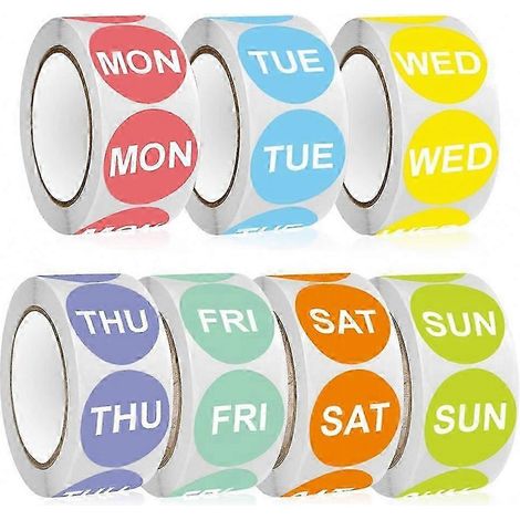 Étiquettes autocollantes rondes de 2,5 cm (1 pouce) pour la date de péremption des aliments - 3500 étiquettes pour contenants (7 rouleaux) (1/5)