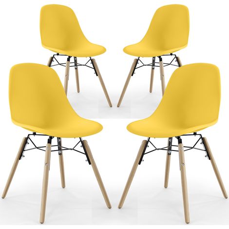 Sedia da Pranzo - Design Scandinavo - Gambe in Legno - Set di 4 - Skögur Giallo