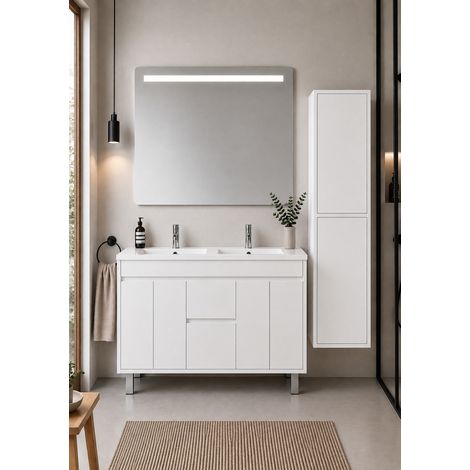 Meuble de salle de bain avec vasque ORIGENBATH ISQUIA sans miroir 120x45 cm double vasque blanc avec colonne