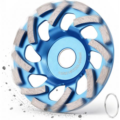 Disque Diamant 125 x 22,23 mm 16 Segments Turbo Double Rangée Meule Diamantée 8 Trous d’évacuation Disque Abrasif pour Béton Granit Marbre Pierre Plâtre Maçonnerie Conforme EN 13236 (1/5)