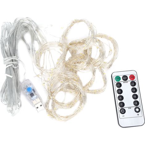Rideau lumineux LED, 3 x 3 m, alimenté par USB, télécommande, pour fêtes, mariages, fenêtres, arbres et décorations saisonnières.-AquaForge (1/5)