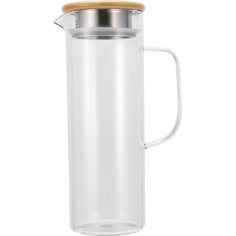 1100 ml durchsichtiger Kaltwasserkrug mit Bambusdeckel für Säfte und selbstgemachte Getränke (1/5)