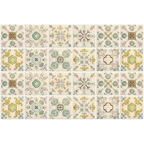 (C)Carrelage Adhésif 20x20 Style Industriel Credence Adhesive pour Cuisine Brique,24 Pcs Stickers Muraux Salle de Bains Cuisine Carrelage Adhesif Mural avec Motifs de Carrelage Dalle Pvc Adhesi (1/5)