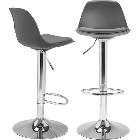 Idmarket – Lot de 2 tabourets de bar gris – Hauteur d'assise réglable 63-84 cm – Socle rond 38,5 cm – Rotation 360° – Repose-pied large en métal (1/6)
