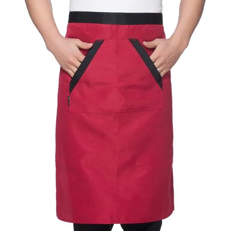 Tabliers de Taille de Chef, 2 Demi-tabliers de Cuisine avec Poche de Grande Capacité en Polyester pour Bar de Restaurant D'hôtel (noir/rouge)(Rouge) (1/5)