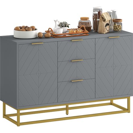 Sideboard with 3 Drawers and Adjustable Shelves for Living Room - Grey