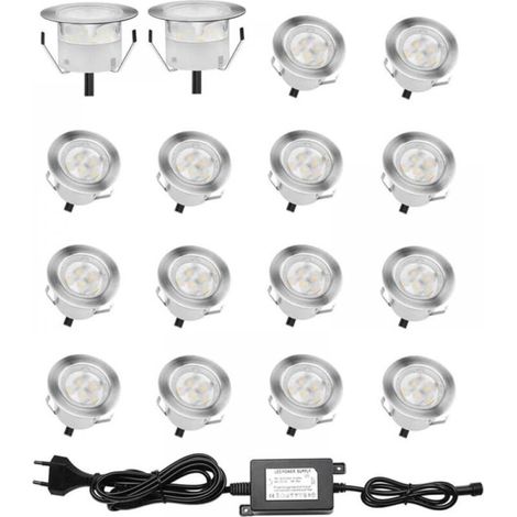 Spot Encastrable Exterieur - IP67 Etanche - 32 mm - 12 V - Blanc Froid - Lot de 16