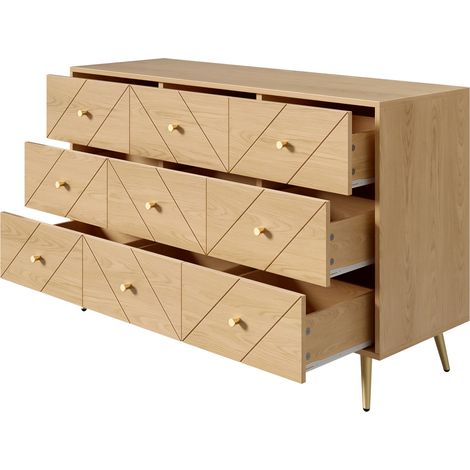 Cassettiera moderna a 9 cassetti con gambe in ferro, 120 x 39 x 80 cm, colore naturale (1/5)