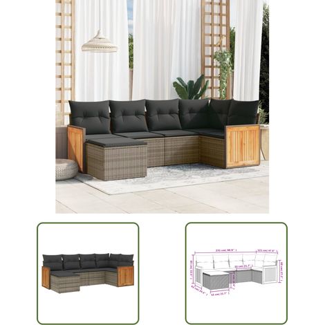 The Living Store Salon de jardin 6 pcs avec coussins gris résine tressée - Ensemble Salon De Jardin - Meubles De Jardin - Salon Extérieur - Mobilier De Jardin Design - Set Salon Jardin (1/3)