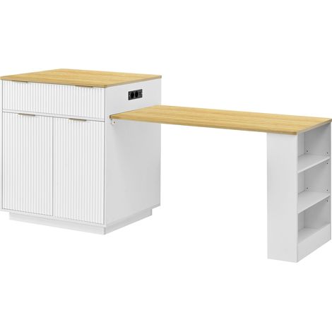 Isola cucina con ruote tavolo estensibile bianco con LED prese e cassetti (1/5)