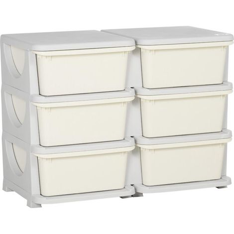 Boîte de rangement en plastique, 6 tiroirs, organisateur de jouets, petit meuble à tiroirs pour enfants, blanc crème (1/5)
