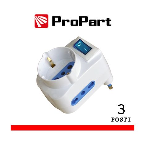 Adattatore 3pos bipasso/schuko spina16A salvaspazio + inter.