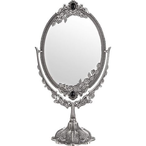 Miroir de Maquillage Miroir décoratif Vintage Ovale et Double-Face Miroir pour Table ,Photographie ,Dressing (Grand,argenté) (1/5)