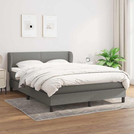 Cama box spring con colchón tela gris oscuro 140x190 cm (1/5)