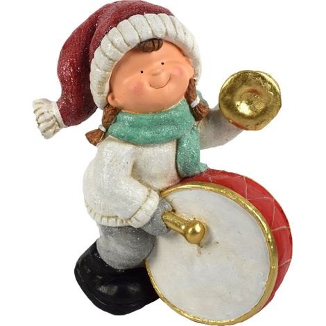 Statua Natalizia Bimba con tamburo in poliresina decorazione h 38 cm