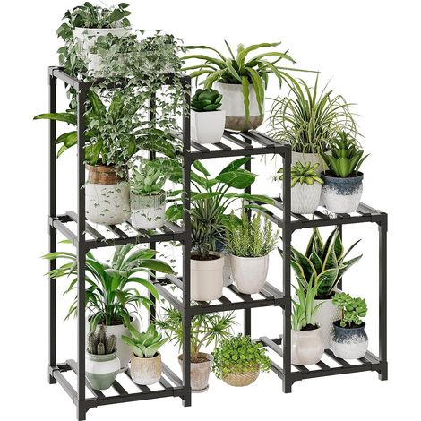 Support Plantes Intérieur, Porte Plante Intérieur Noir, Étagère Plante pour Plantes Multiples, 3 Niveaux 7 Pots, Support Plante Échelle pour Fenêtre, Porte Plante Extérieur (1/5)