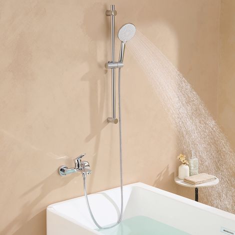 AURALUM MAX Duschsystem Chrom Duschset mit 3 Funktionen Handbrause, Badewannenarmatur, 70 cm Edelstahl höhenverstellbare Duschstange, für Badewanne und Badezimmer