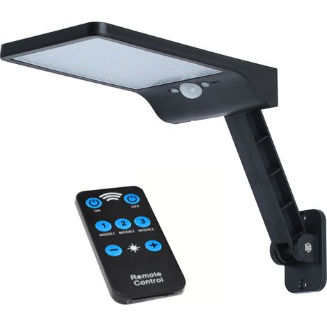 Lampe solaire murale de jardin 48L-ED avec télécommande, 3 modes, détecteur de mouvement PIR, étanche IP65 (1/2)