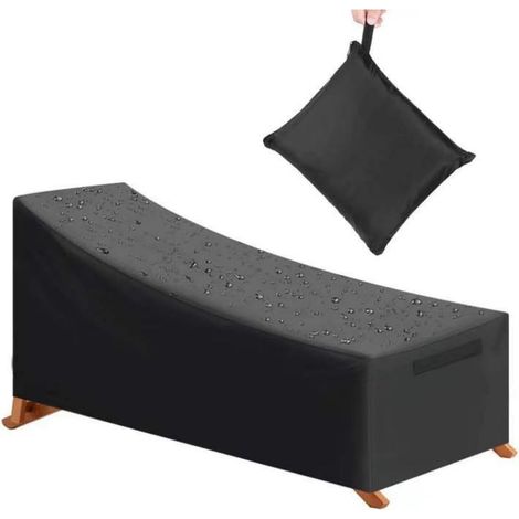 Housse de protection imperméable anti-UV pour transat de jardin extérieur – tissu Oxford 210D/420D respirante, coupe-vent et anti-poussière avec cordon de serrage (210D noir, dimensions 208x76x41/79 c (1/5)