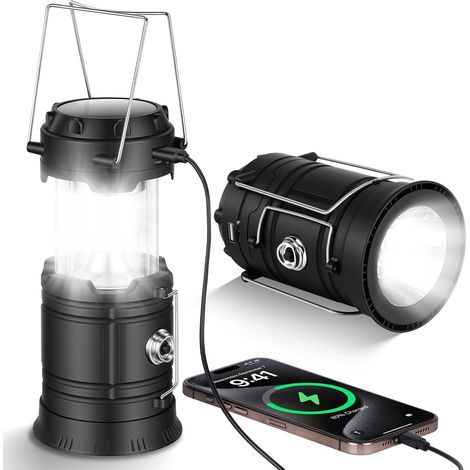 Solar Camping Lamp, LED Portable Camping Lantern Outdoor Flashlight with Foldable Hook, Waterproof Battery Operated for Hiking, Gardening, Fishing, Emergency Lighting, Outdoor Activities