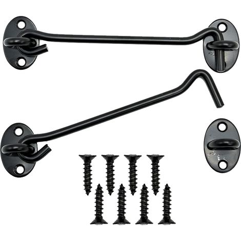 CSPARKV - Gancho para puerta (2 unidades, acero inoxidable, color negro, con tornillos de montaje, para ventanas, puertas de granero, cobertizos y garajes, 2 unidades, 15 cm) (1/5)