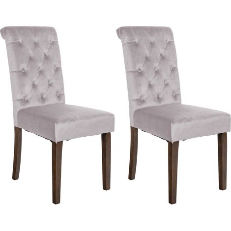 Lot de 2 chaises de salle à manger élégance capitonnée et confort en velours taupe cadre en bois marron foncé 100007442