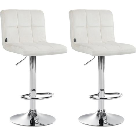 Juego de 2 taburetes de bar en terciopelo color crema con costuras decorativas en metal cromado pie de trompeta 100004389