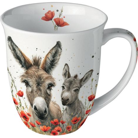 Mug ânes et coquelicots en porcelaine fine 400 ml