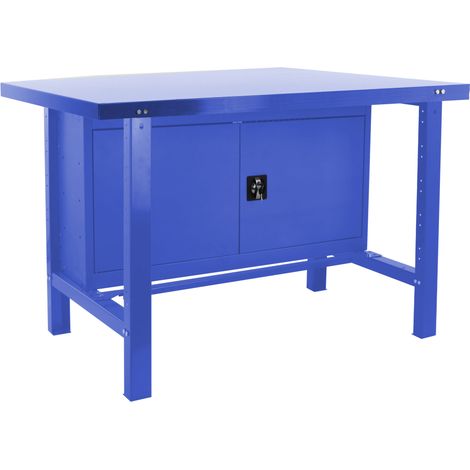 SimonRack Banco da Lavoro con Armadietto in Metallo – Piano in Acciaio 35 mm – Portata 600 kg – 830x1800x730 mm – Tavolo Fai da Te – Blu – BT-6