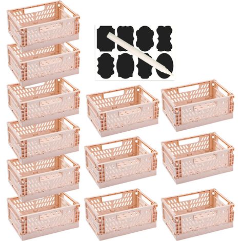 Lot de 12 mini Boîtes de Rangement Pliables avec étiquettes et Stylos 15×9.7×6 cm,Petit Paniers de Rangement Pliables avec Poignées,Empilables pour Cuisine,Bureau et Tiroirs (Kaki) (1/5)