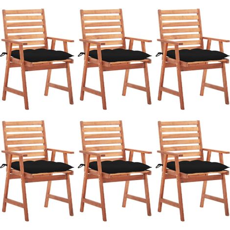 Lot de 6 Chaises de salle à manger de jardin - Chaises à dîner de jardin avec coussins Acacia massif BV943057 - BonneVie (1/5)