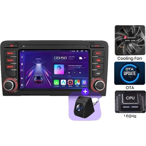 Radio de voiture, taille d'affichage, compatibilité avec les smartphones, compatible avec Audi A3 8P S3 2003-2012, V1Plus (6 Go 128 Go) + Caméra Cadeau, Aucun (1/2)