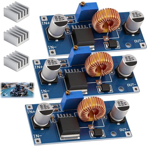 Lot de 3 Modules Buck Abaisseur DC-DC XL4015 5A Réglable, Régulateur Tension 4V-38V vers 1.25V-36V, Convertisseur Step Down, Haute Efficacité 96%, pour LED Arduino Alimentation Électroniques DIY (1/5)