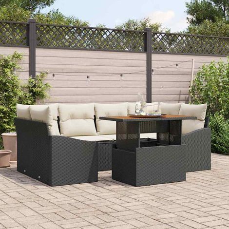 Garten Essgruppe mit Kissen 7 pcs Schwarz und Creme