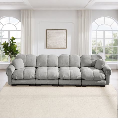 Canapé modulable en chenille gris clair 330 x 86 x 90 cm HAVRYA (1/5)