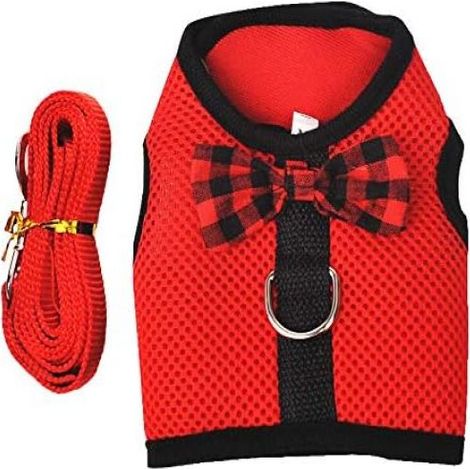 1 laisse pour lapin, harnais veste rouge S, ajustable tour de poitrine 20-23 cm, pour petits rongeurs (1/2)