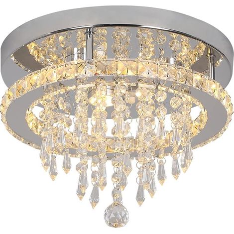 Stoex – Plafonnier lustre moderne en cristal K9 3 lumières LED – Acier inoxydable – 30cm Dia x 22cm H – Pour salon, chambre, salle à manger