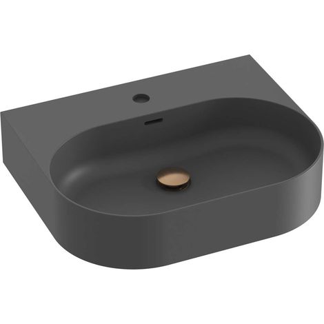 Ravak Ceramic - Lavabo 55x45 cm, con rebosadero, orificio para grifería, antracita XJX03155002 (1/4)