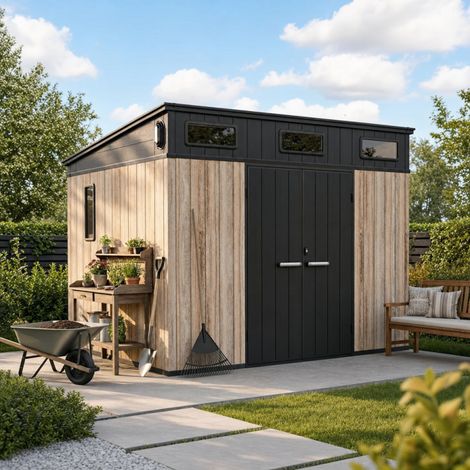 Abri de jardin 6,03m2 résine effet bois avec plancher