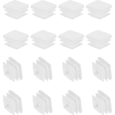 Bouchons à Lamelles Carré Bouchon en Plastique, 16 Pcs 20mm Embouts de Bouchon pour Tubes Carrés Pieds de Chaise Meubles Tubes Métalliques Clôtures pour Trous de 19mm, Blanc (1/4)