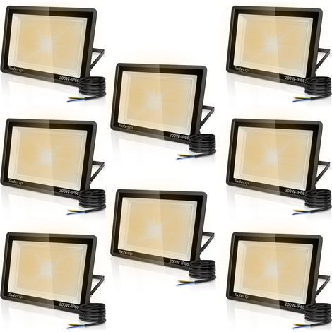 8PCS 200W Projecteur LED Extérieur, Spot LED Exterieur 20000LM Super Lumineux 3500K Blanche Chaude Éclairage de Sécurité Extérieur IP66 Imperméable pour Garage Jardin Terrasse Parking (1/5)
