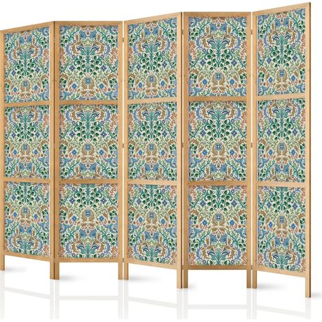 Japanischer Paravent artgeist Retro Vintage Holz Stoff 225x172 cm