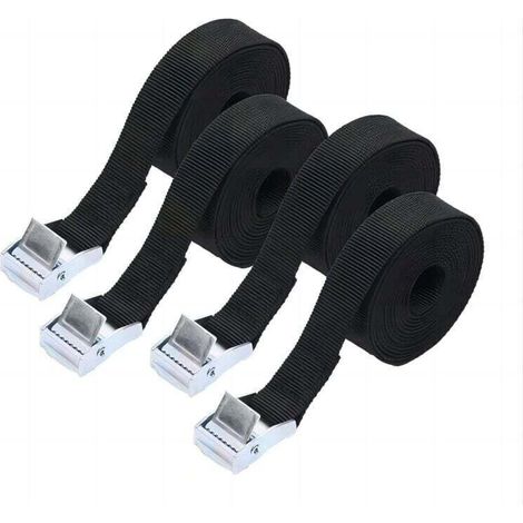 Lot de 4 sangles d'arrimage à cliquet, 1,5 m x 25 mm, tendeurs robustes et réglables pour motos, cargaisons, camions, remorques, bagages (noir) (1/4)