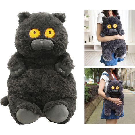 Peluche Chat Mignonne, Douce et Douce pour la Peau, Douce et Moelleuse, avec un Chat Court au Visage Fixe, Coussin de Sommeil Câlin pour la Maison Noir (1/5)