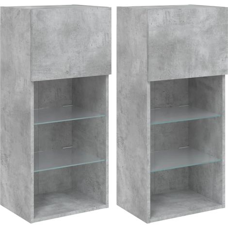 Muebles de TV con luces LED 2 uds gris hormigón 40,5x30x90 cm vidaXL