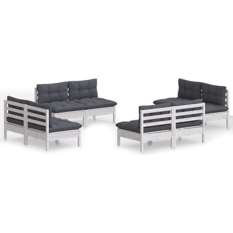 Ensemble de mobilier de jardin avec coussins gris anthracite, en bois de pin. (1/5)
